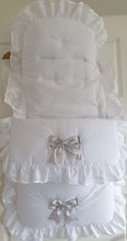 Load image into Gallery viewer, White with Grey Bow - Footmuff/Cosey Toes/Pram Set
