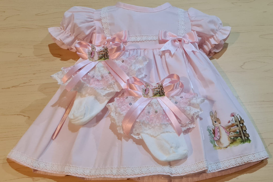 Pink Bunny Dress and Sock Set 6/12mth - Limited Edition