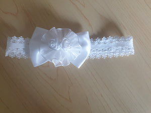 Ivory/Cream lace - Bow with rosebuds - stretch headband