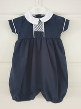 Load image into Gallery viewer, Navy Blue and White Smocked Summer Romper
