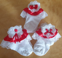 Load image into Gallery viewer, White with red - frilly socks
