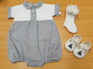 Navy blue and White Striped Boys Portuguese Summer Romper