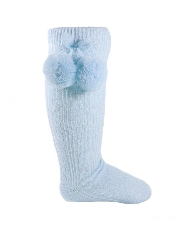 Baby Blue Knee High Pom Pom Socks