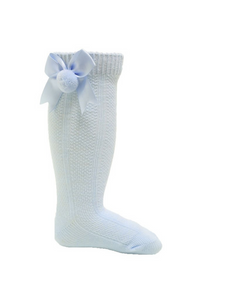 Baby Blue Knee High Pom and Bow Socks